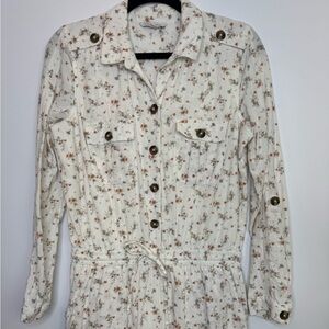 American Eagle white floral linen blend jumpsuit size medium